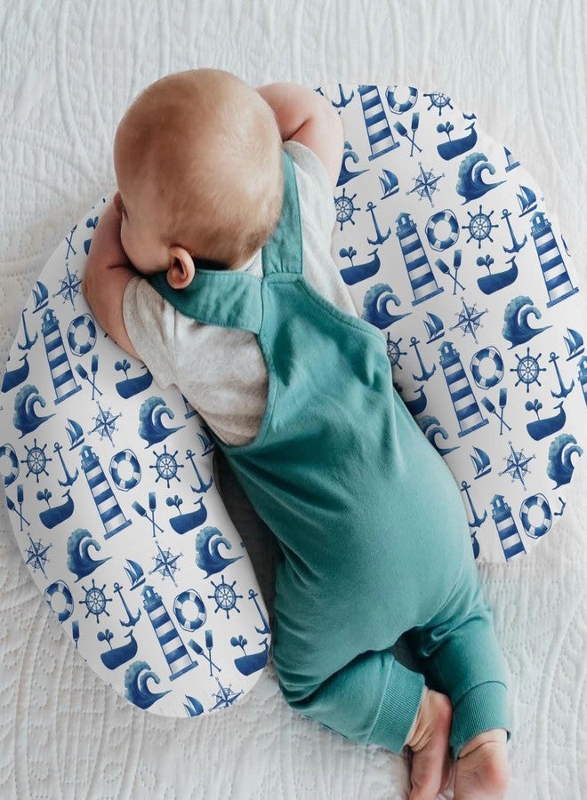 ZoUbqchY Navy White Nautical Marine Baby Nursing Pillow Covers for Boy Girl Lighthouse Compass Anchors Whale Nursing Pillowcase for Breastfeeding Pillows Sailing Adventure Soft Stretchy Slipcover for Newborn - Image 2